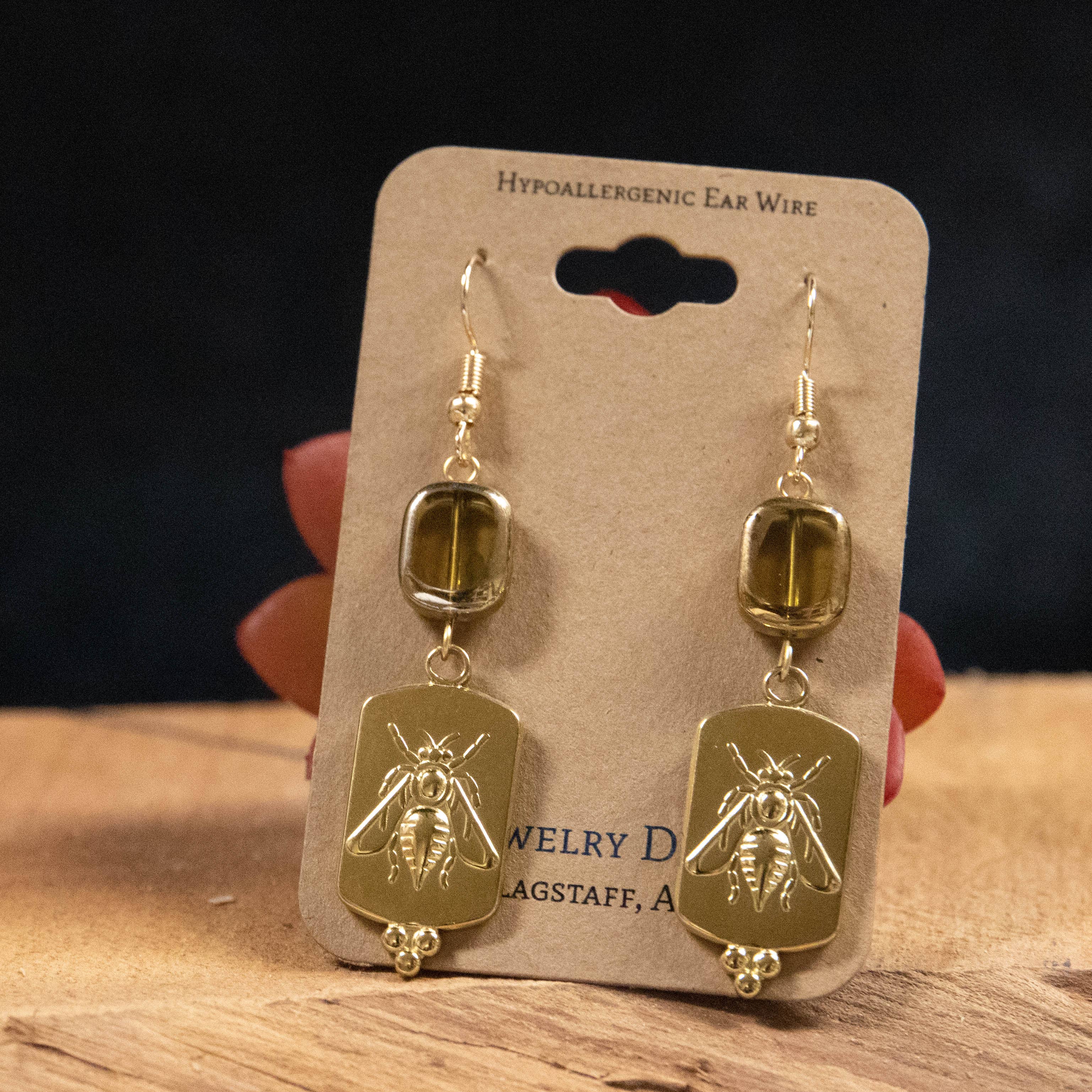 Golden Bee Relief Earrings - Image 2