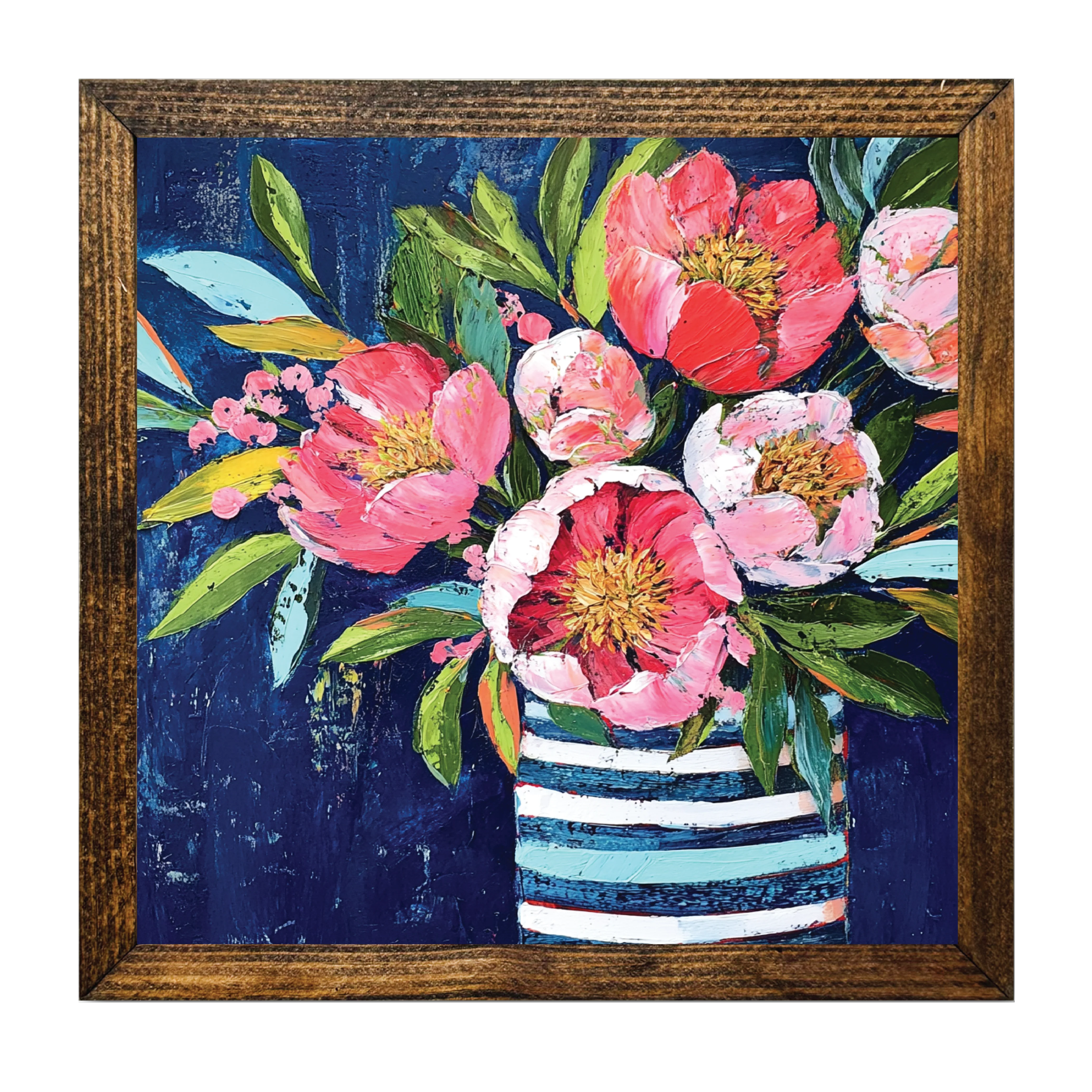 BLUE & PINK FLOWERS STRIPED VASE