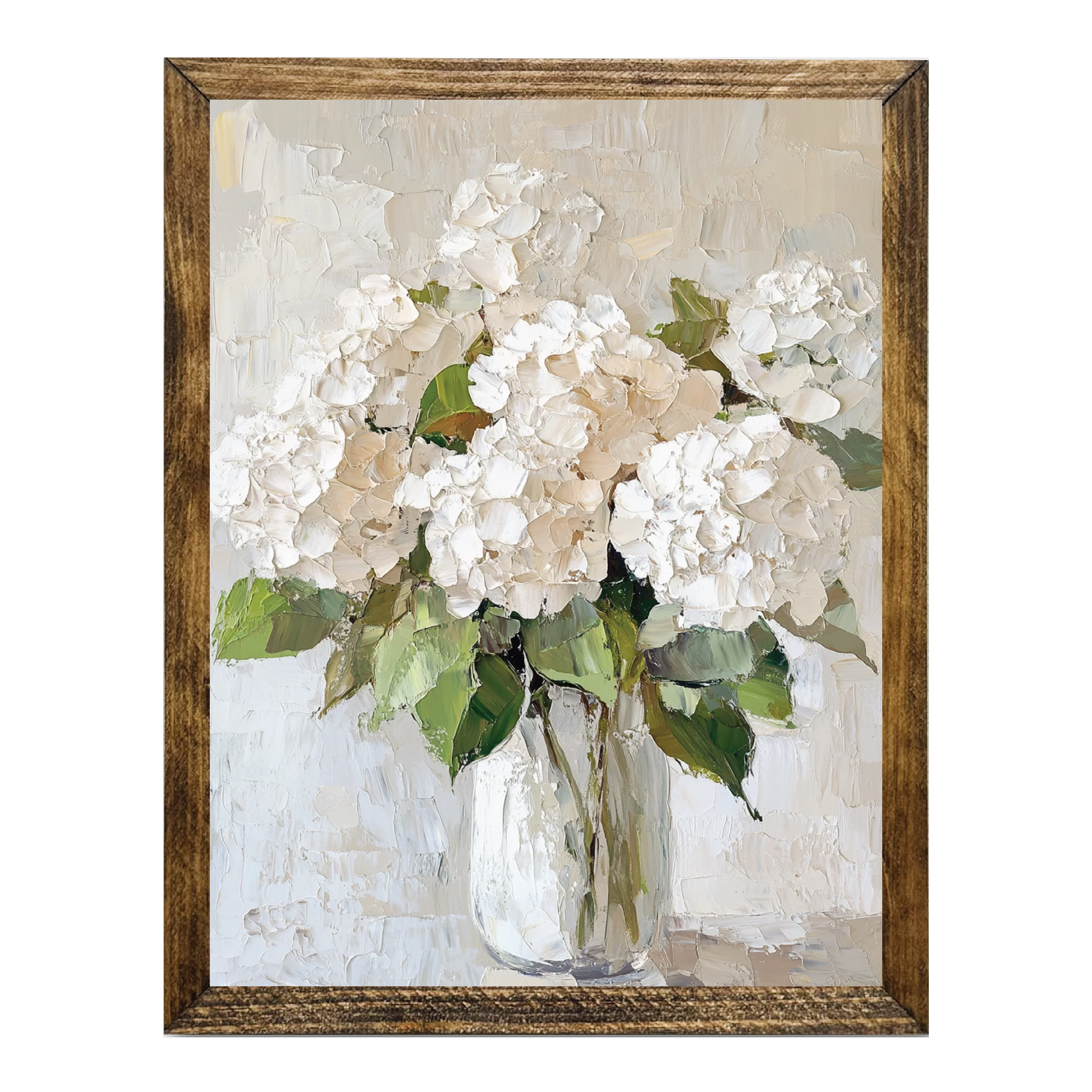 Jarmz Designs - TIMBERLAND FRAME WHITE HYDRANGEA FLORAL ART IN GLASS VASE