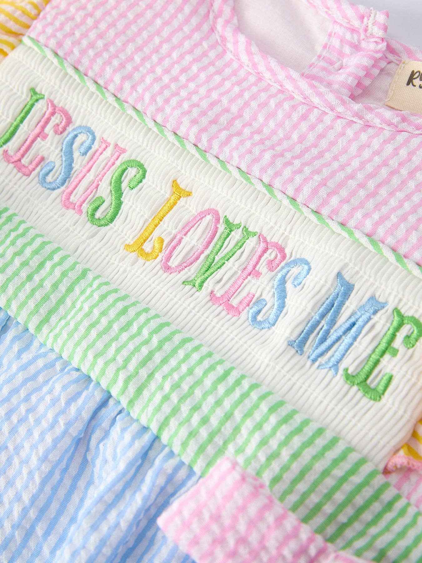 Jesus Loves Me "Embroidered Baby Girls Romper - Image 3