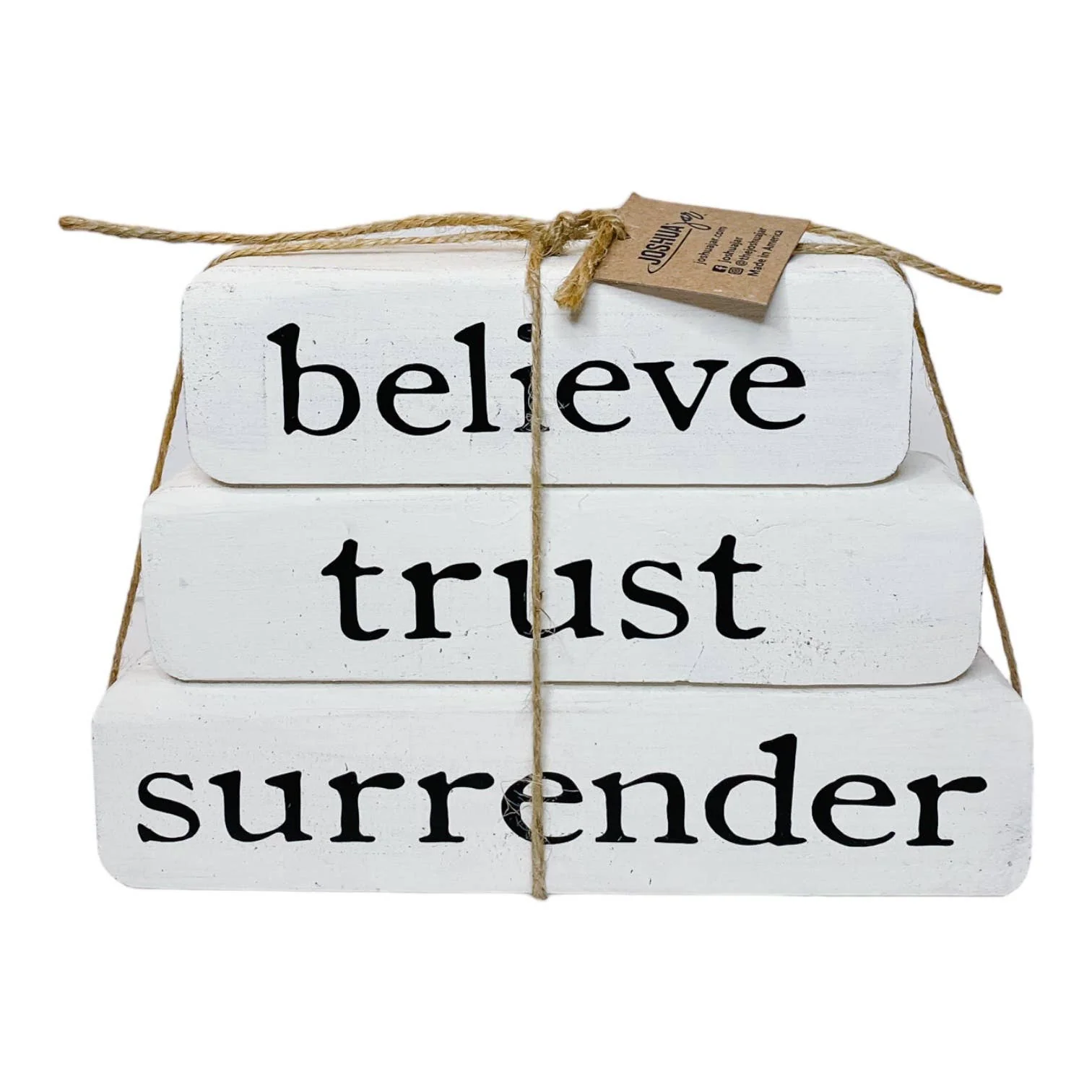 Believe Trust Surrender – Brown Stacked Blocks - Image 4