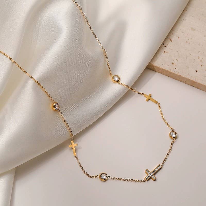 18K STAINLESS STEEL TARNISH FREE CROSS NECKLACE | 40NK9453 - Image 2