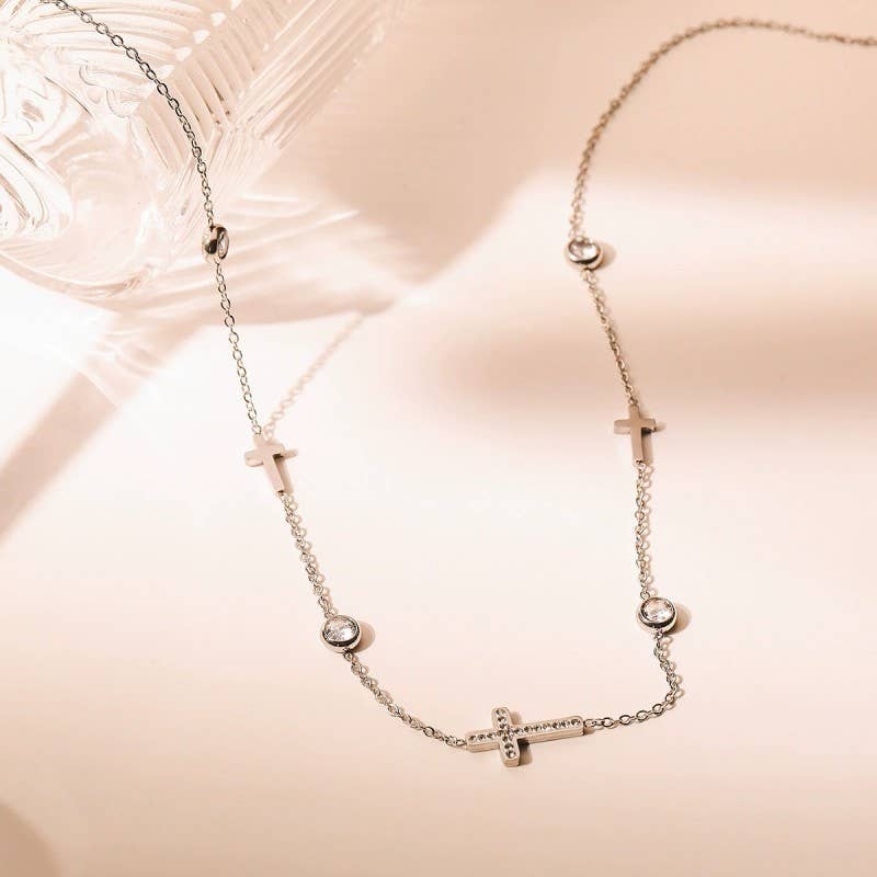 18K STAINLESS STEEL TARNISH FREE CROSS NECKLACE | 40NK9453 - Image 3