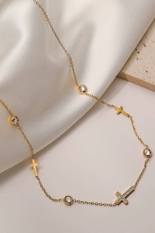 18K STAINLESS STEEL TARNISH FREE CROSS NECKLACE | 40NK9453 - Image 5