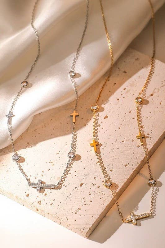 18K STAINLESS STEEL TARNISH FREE CROSS NECKLACE | 40NK9453 - Image 6