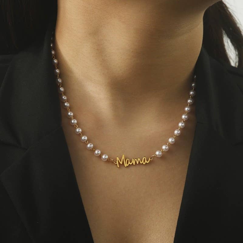 18K STAINLESS STEEL TARNISH FREE MAMA NECKLACE | 40NK9454 - Image 3