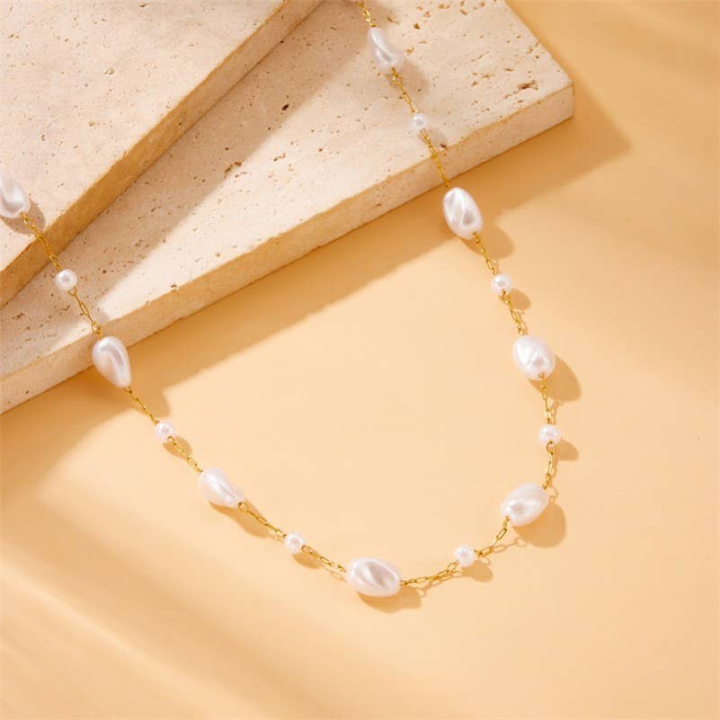 18K STAINLESS STEEL TARNISH FREE PEARL NECKLACE | 40NK9630 - Image 2