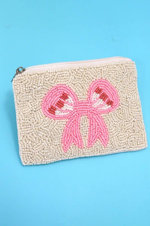 BOW RIBBON RAINBOW WHITE SEED BEAD HOLIDAY POUCH | 91P780 - Image 3