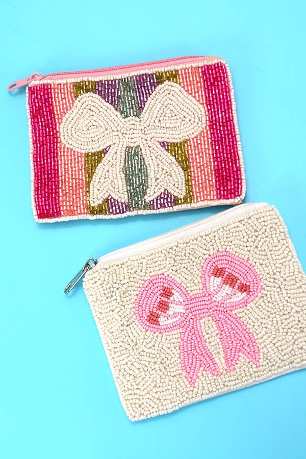 BOW RIBBON RAINBOW WHITE SEED BEAD HOLIDAY POUCH | 91P780 - Image 4