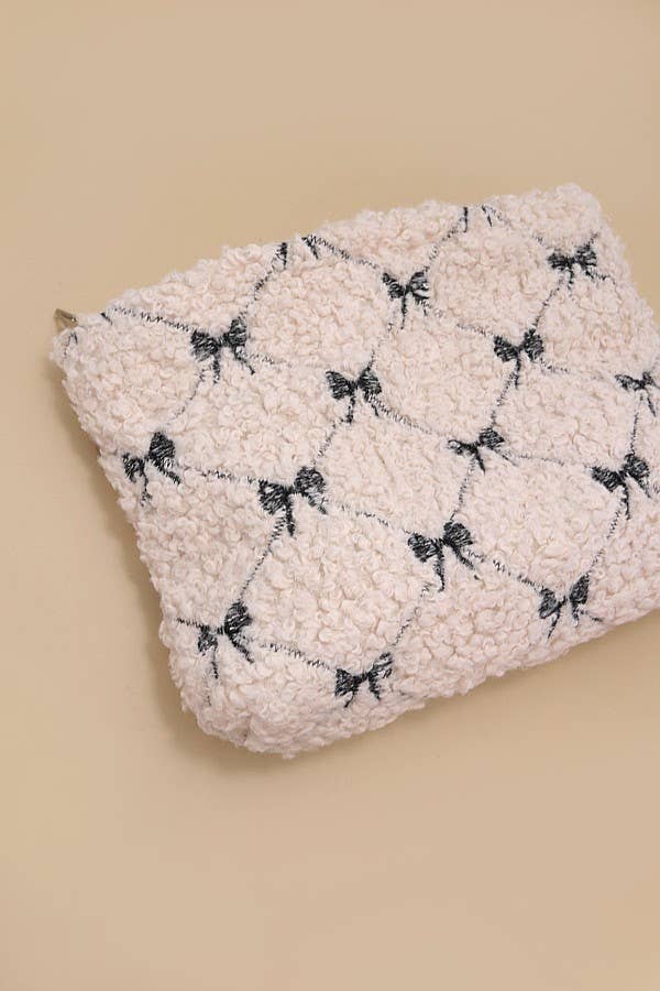 BOW SOFT LAMB WOOL COSMETIC POUCH BAG - Image 3