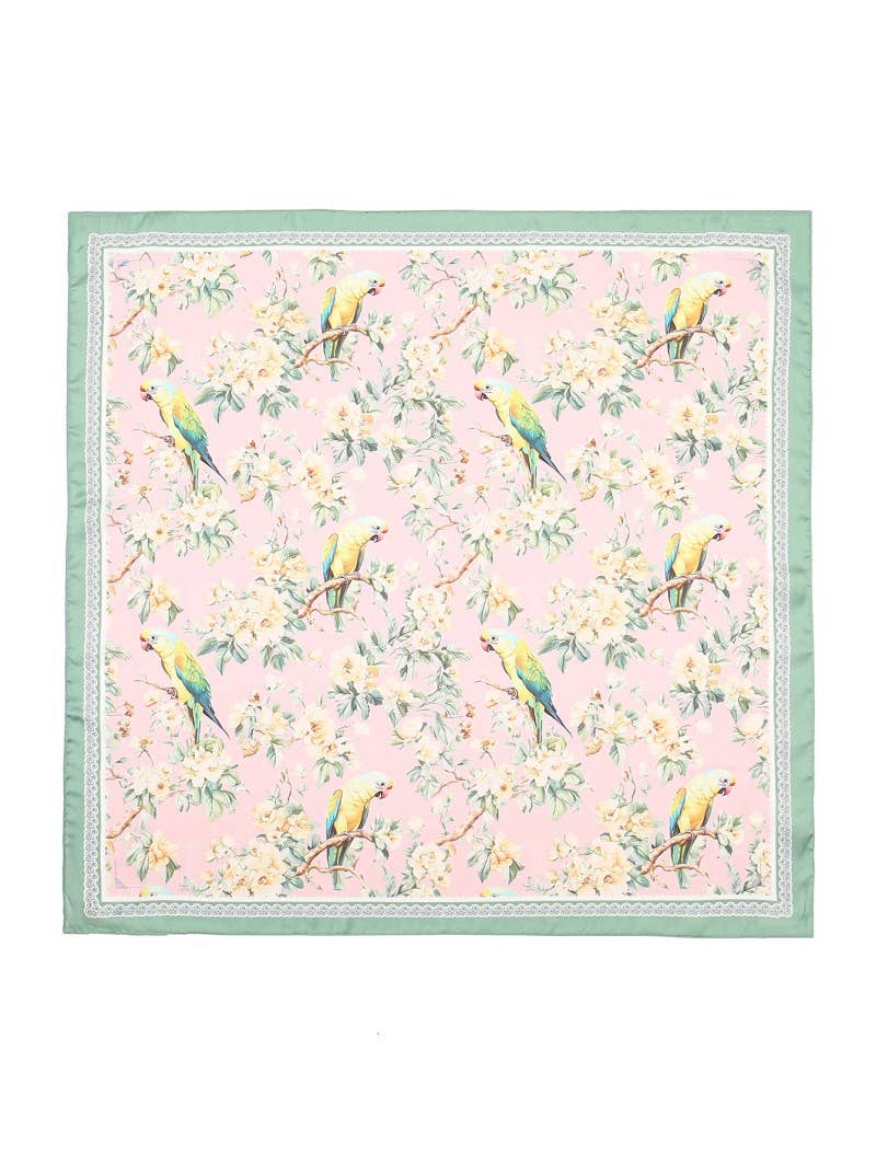 FLORAL BIRD PRINT SILKY FEEL BANDANA SCARF - Image 2