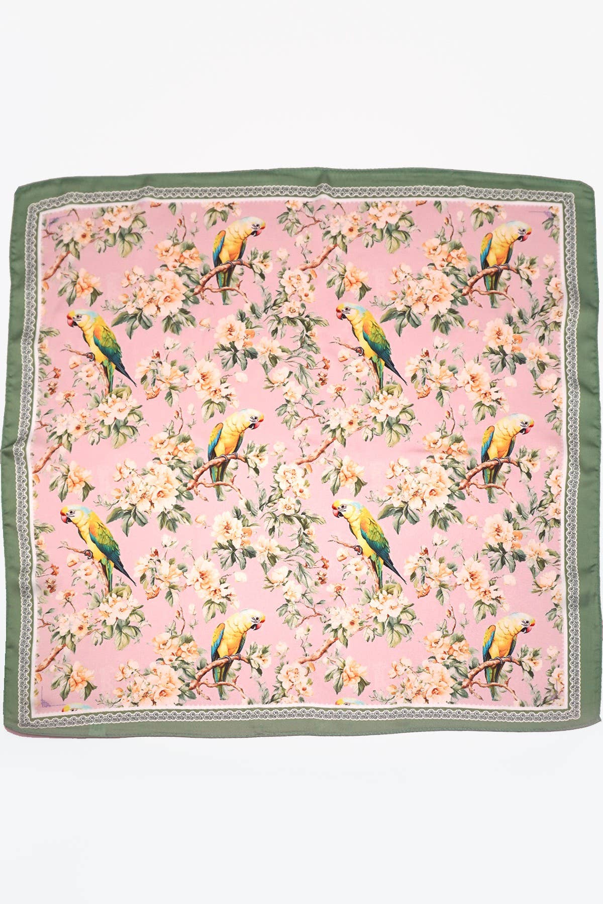 FLORAL BIRD PRINT SILKY FEEL BANDANA SCARF - Image 3