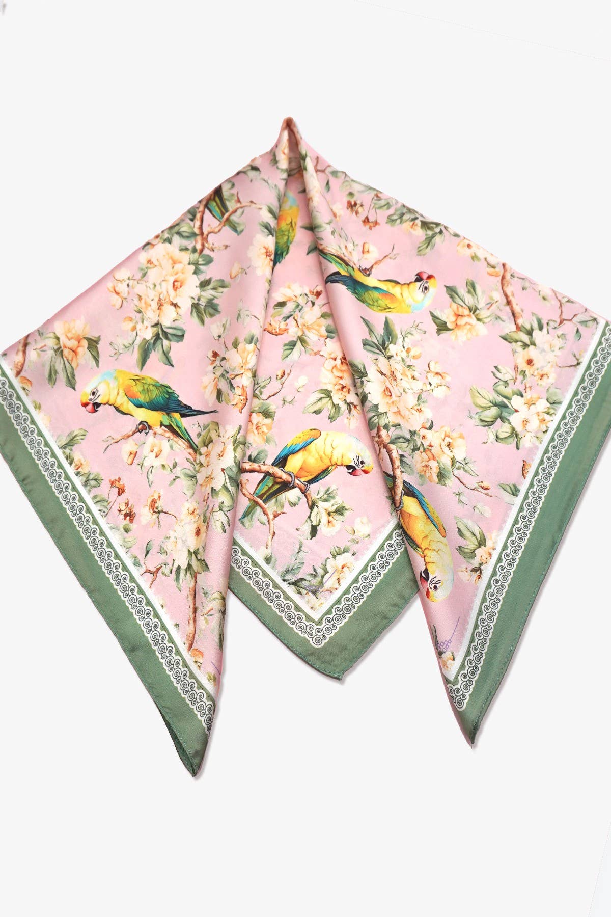 FLORAL BIRD PRINT SILKY FEEL BANDANA SCARF - Image 4