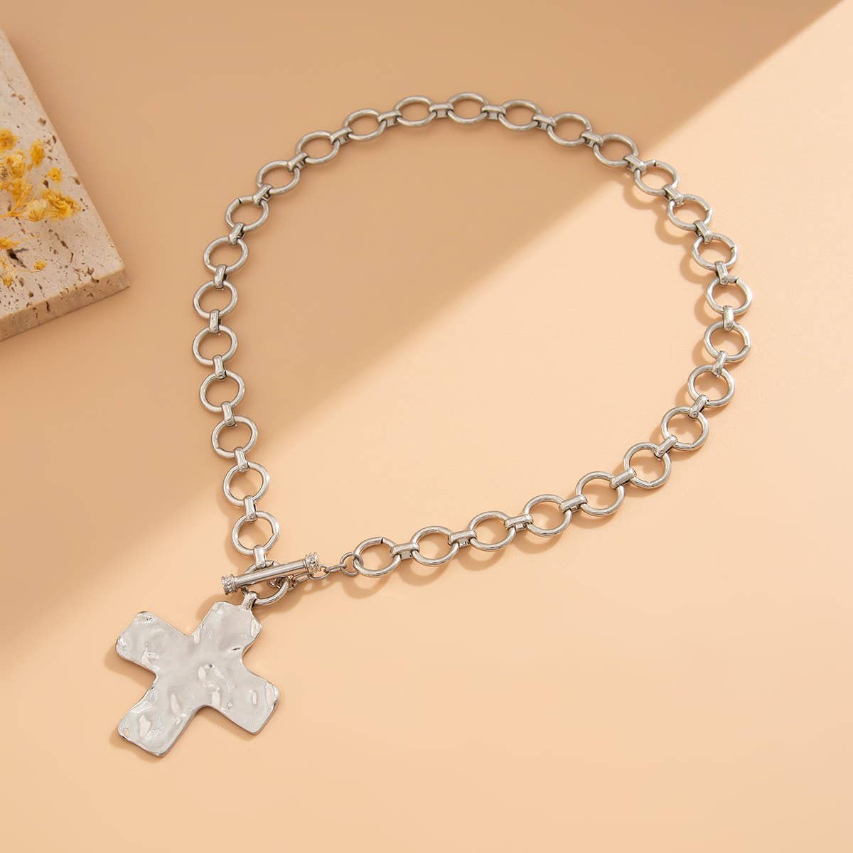NOTABLE HAMMERED CROSS FRONT TOGGLE NECKLACE | 40NK9474 - Image 3