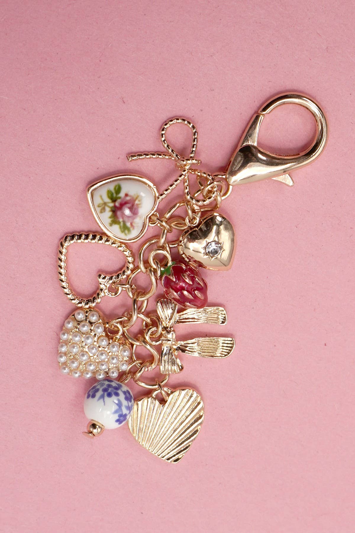 PORCELAIN BOWS HEARTS PEARL STRAWBERRY BAG CHAR - Image 3