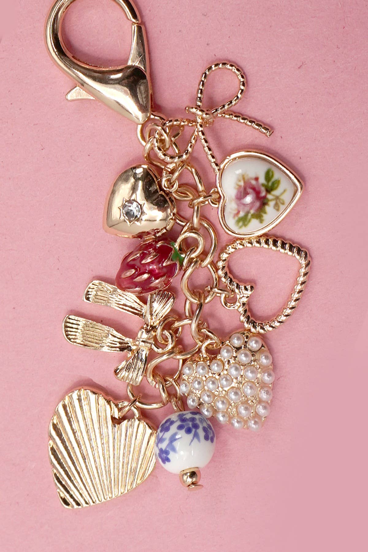 PORCELAIN BOWS HEARTS PEARL STRAWBERRY BAG CHAR - Image 4
