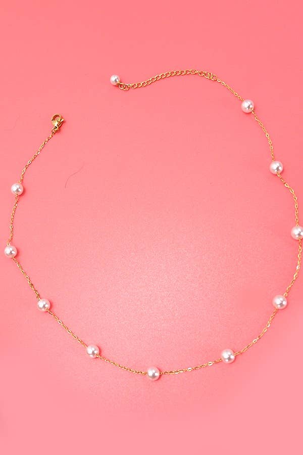 TITANIUM STEEL NON-TARNISH PEARL STATION NECKLACE | 40NK334 - Image 3