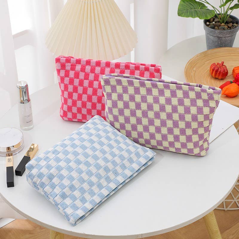 TRAVEL CHECKER MAKEUP COSMETIC POUCH BAG - Image 5