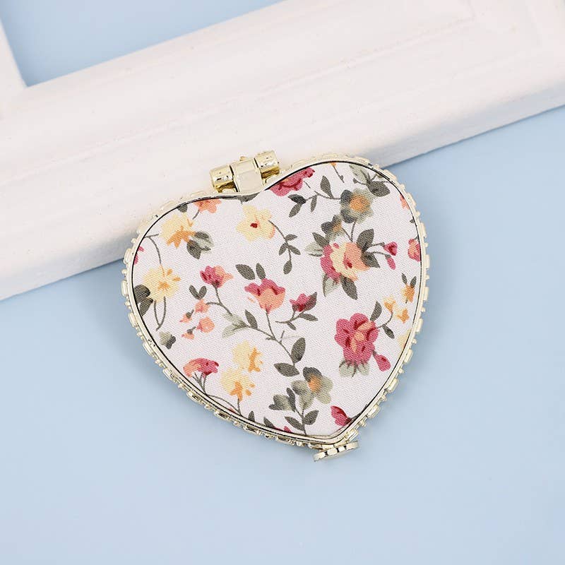 TRAVEL POCKET COMPACT HANDHELD FLORAL MIRROR - Image 2