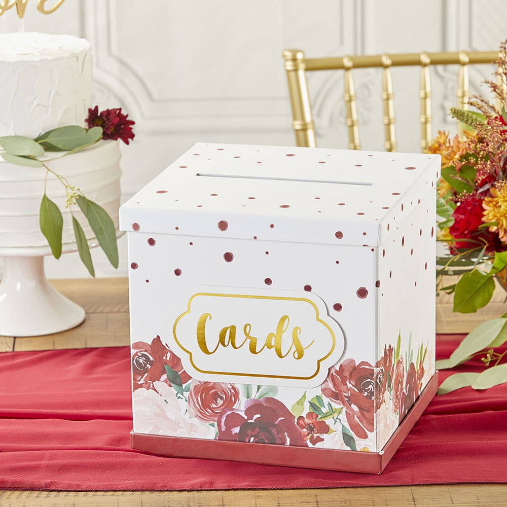 Burgundy Blush Floral Collapsible Card Box - Image 2