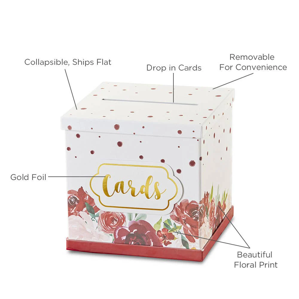 Burgundy Blush Floral Collapsible Card Box - Image 3