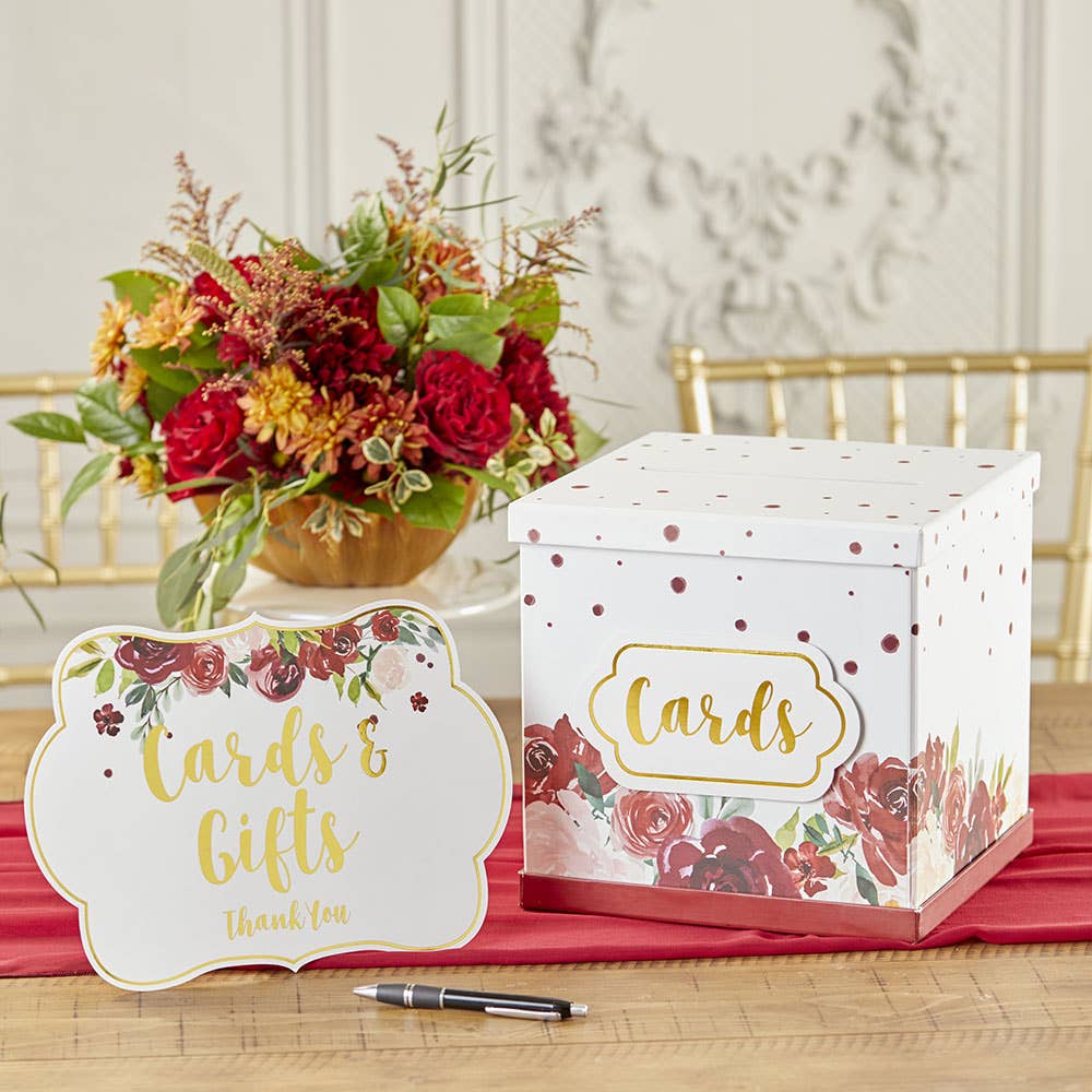 Burgundy Blush Floral Collapsible Card Box - Image 5