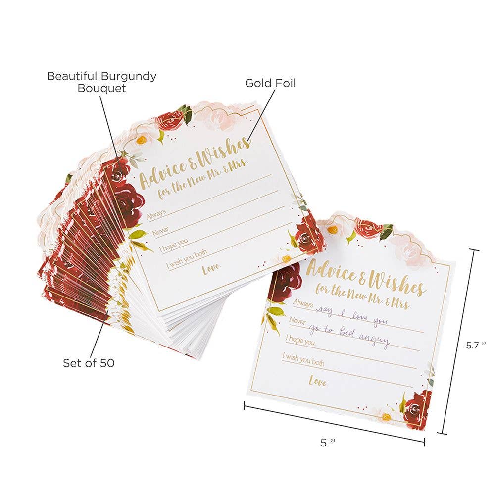 Burgundy Blush Floral Wedding Advice Card (Set of 50) - Image 4