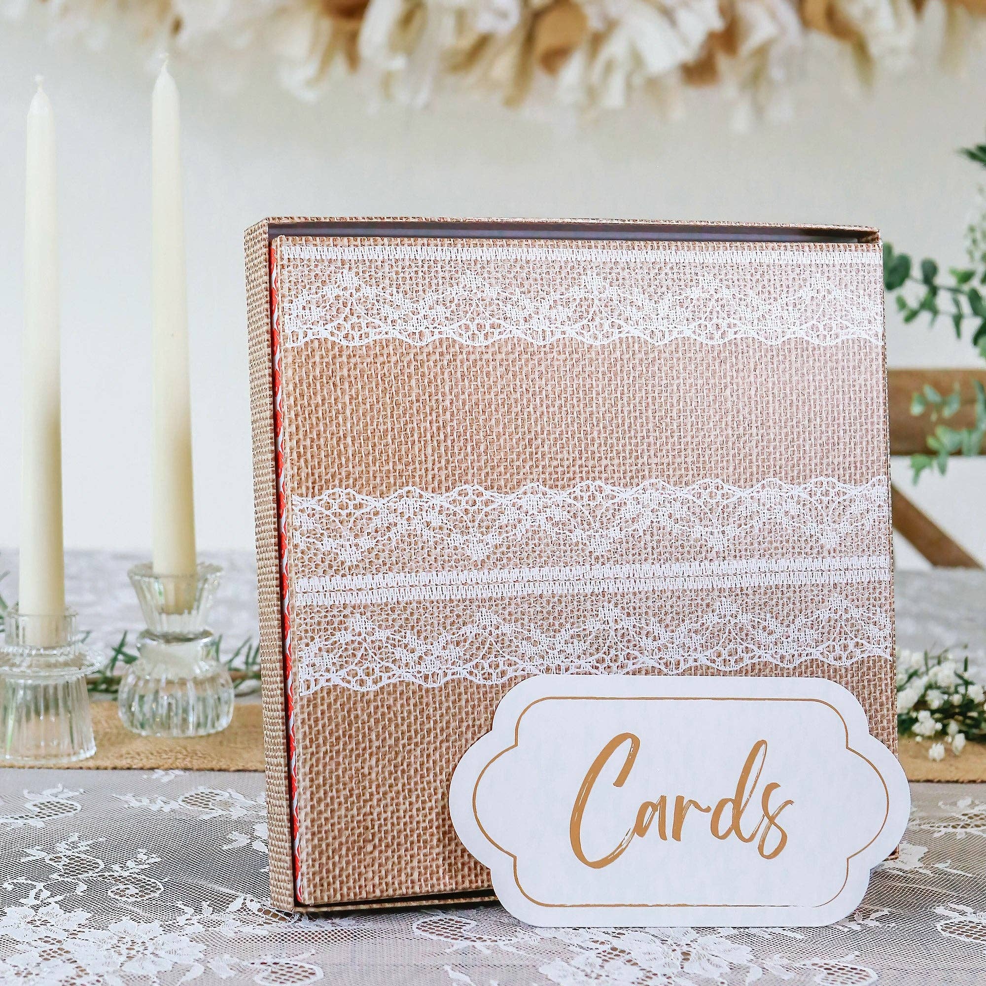 Rustic Elegance Wedding and Party Card Box - Burlap and Lace - Image 5