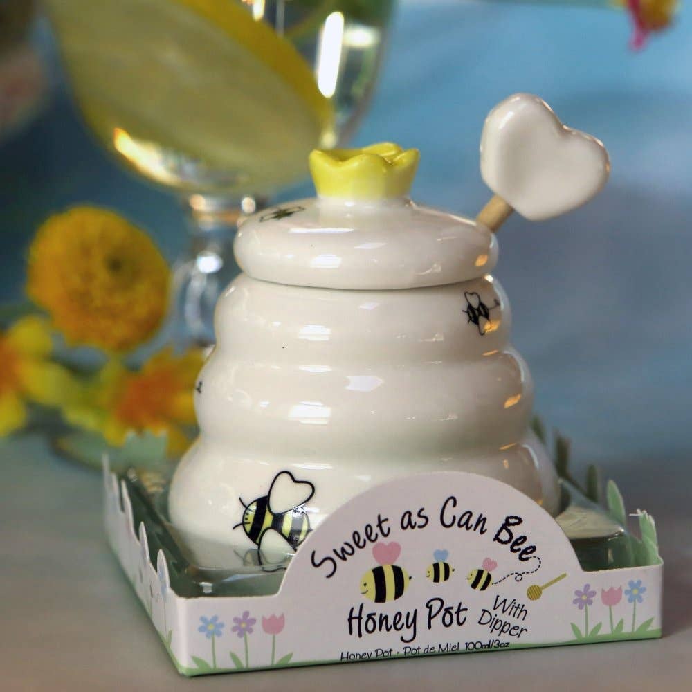 "Sweet As Can Bee" Ceramic Honey Pot with Wooden Dipper - Image 2