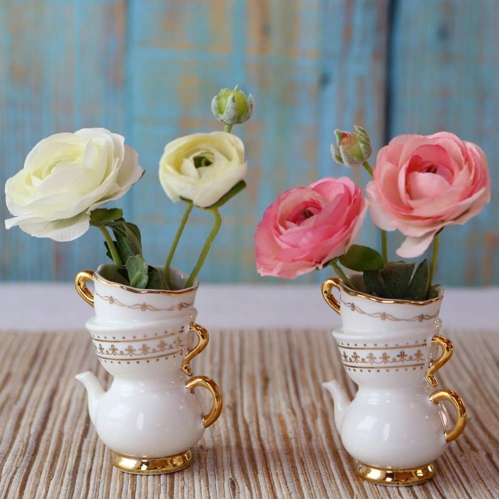 Tea Time Whimsy Ceramic Bud Vase (Set of 2) - Image 3