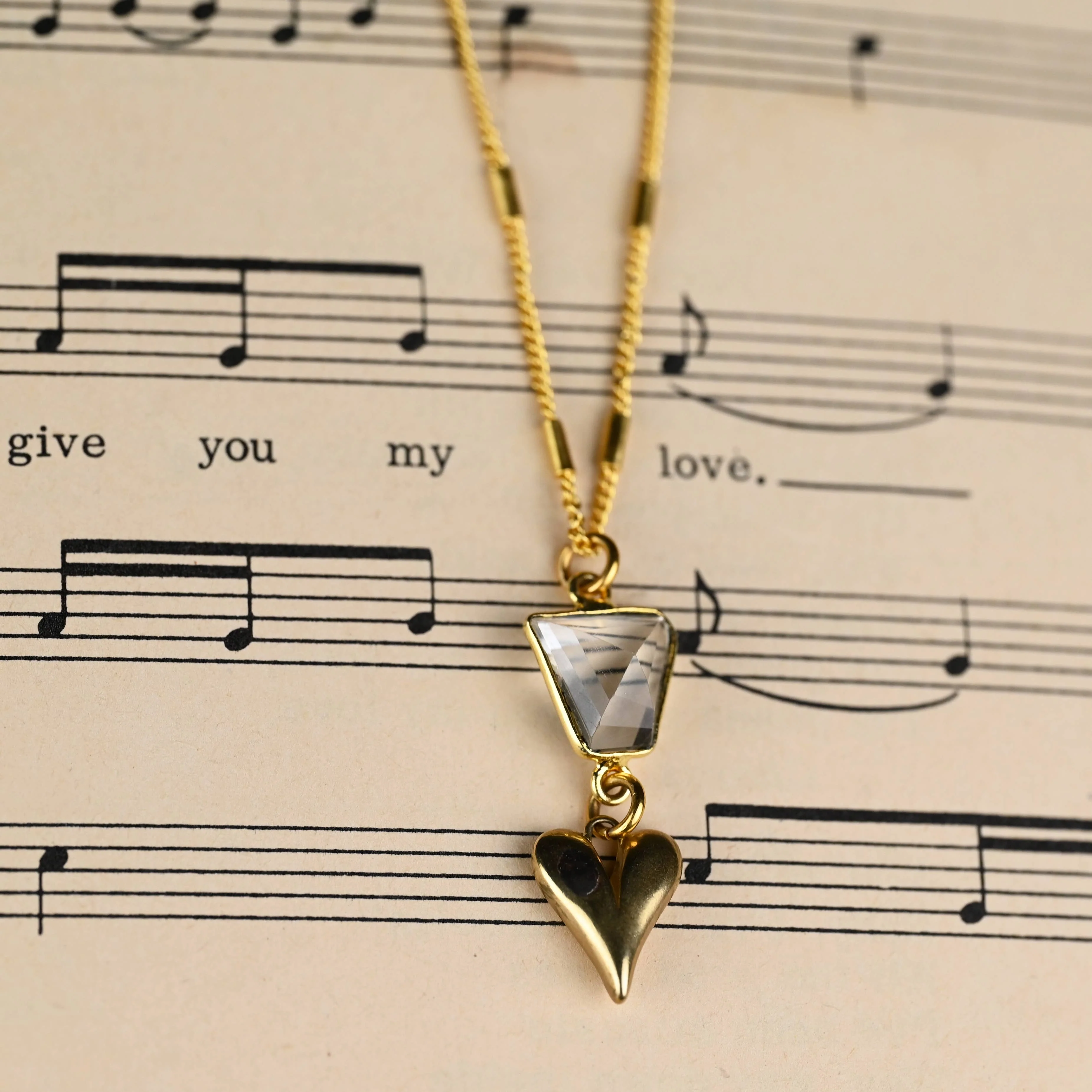 Brass Sculptured Heart w/ Crystal Quartz Necklace - Image 5
