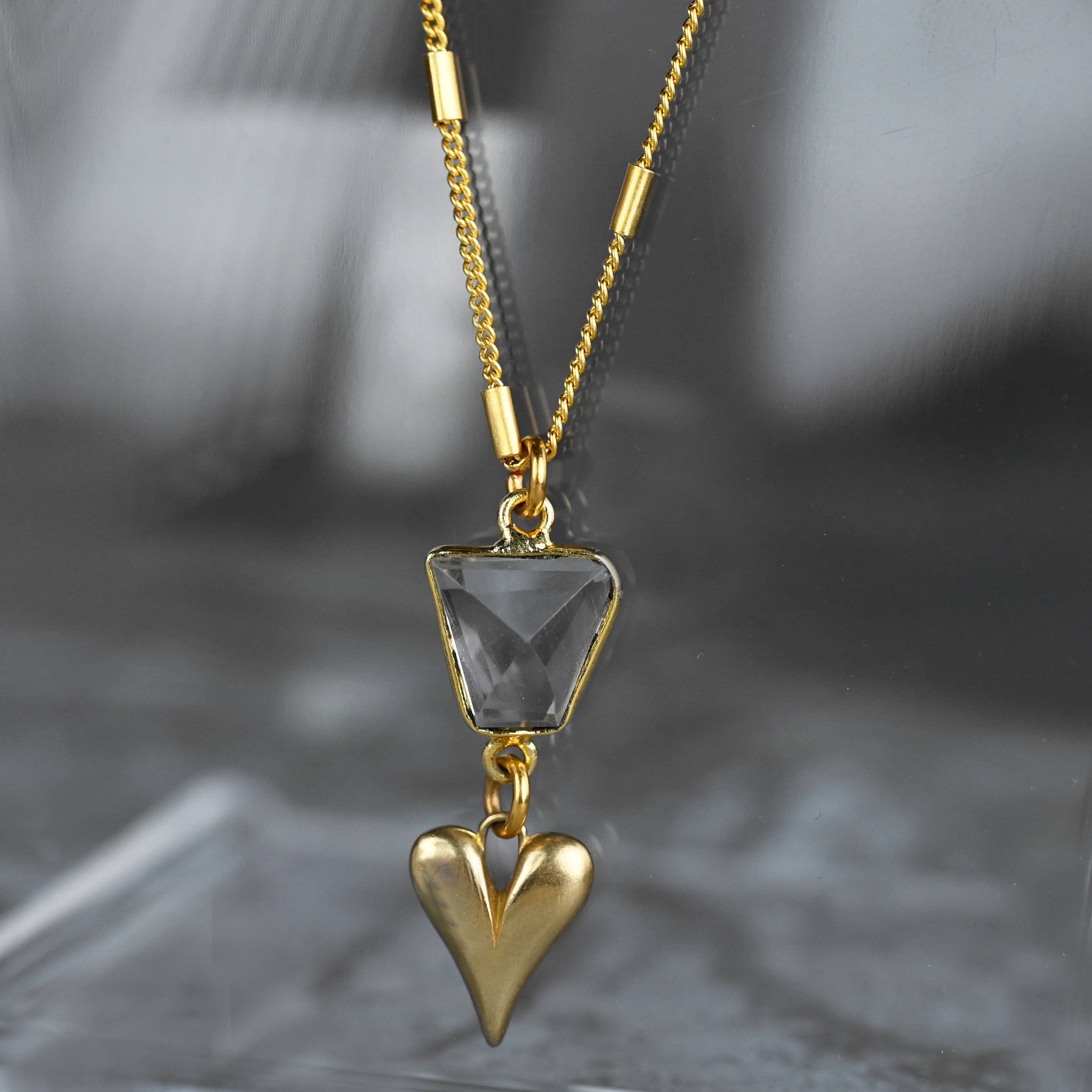 Brass Sculptured Heart w/ Crystal Quartz Necklace - Image 6