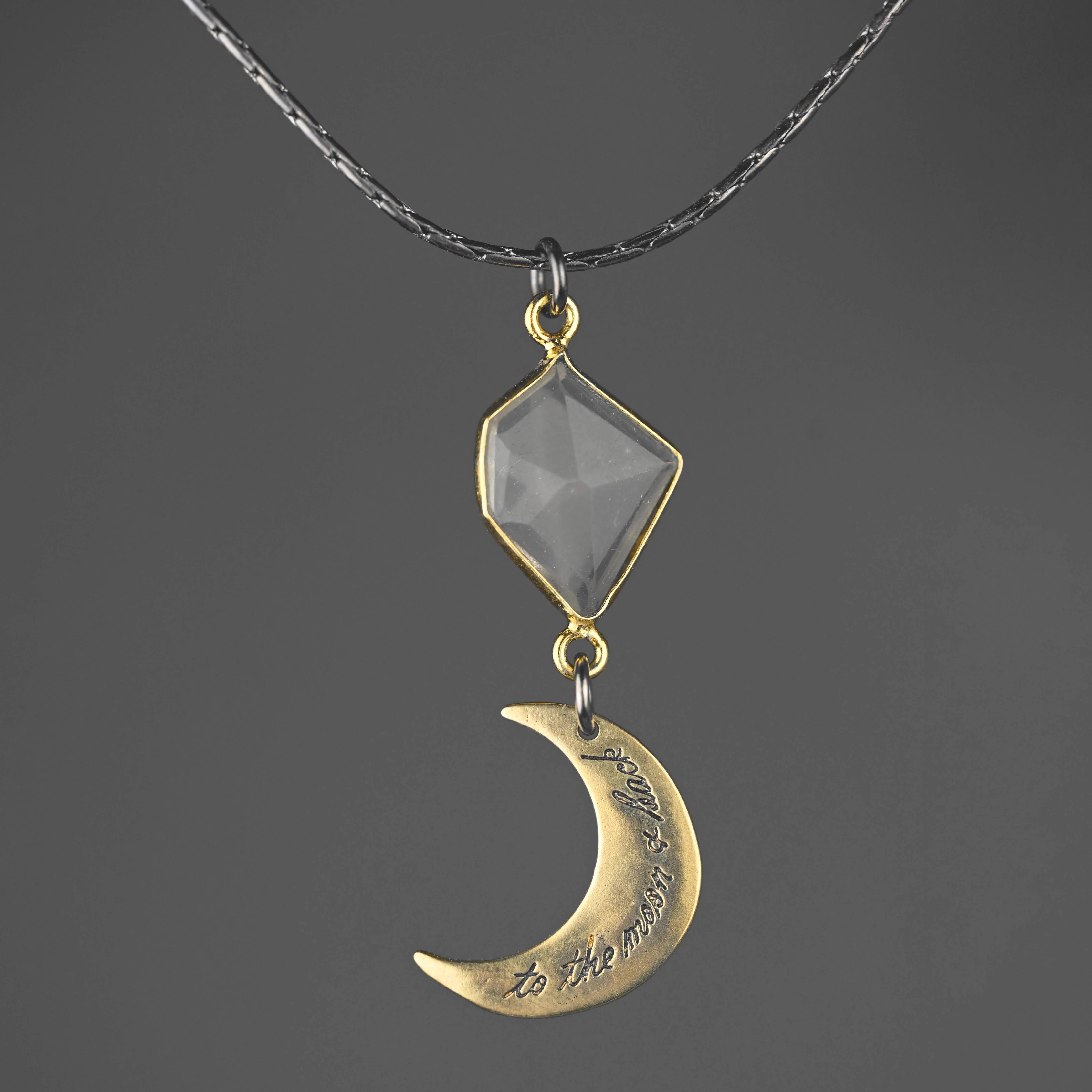 Mixed Metal w/ To The Moon & Back Inscription Necklace - Image 3