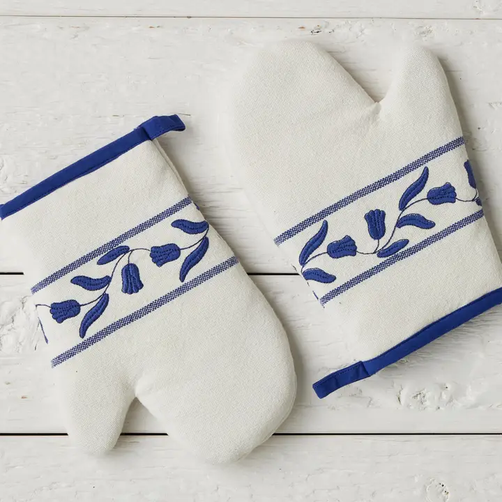 Oven Mitt, Navy Blue Tulip, Set of 2