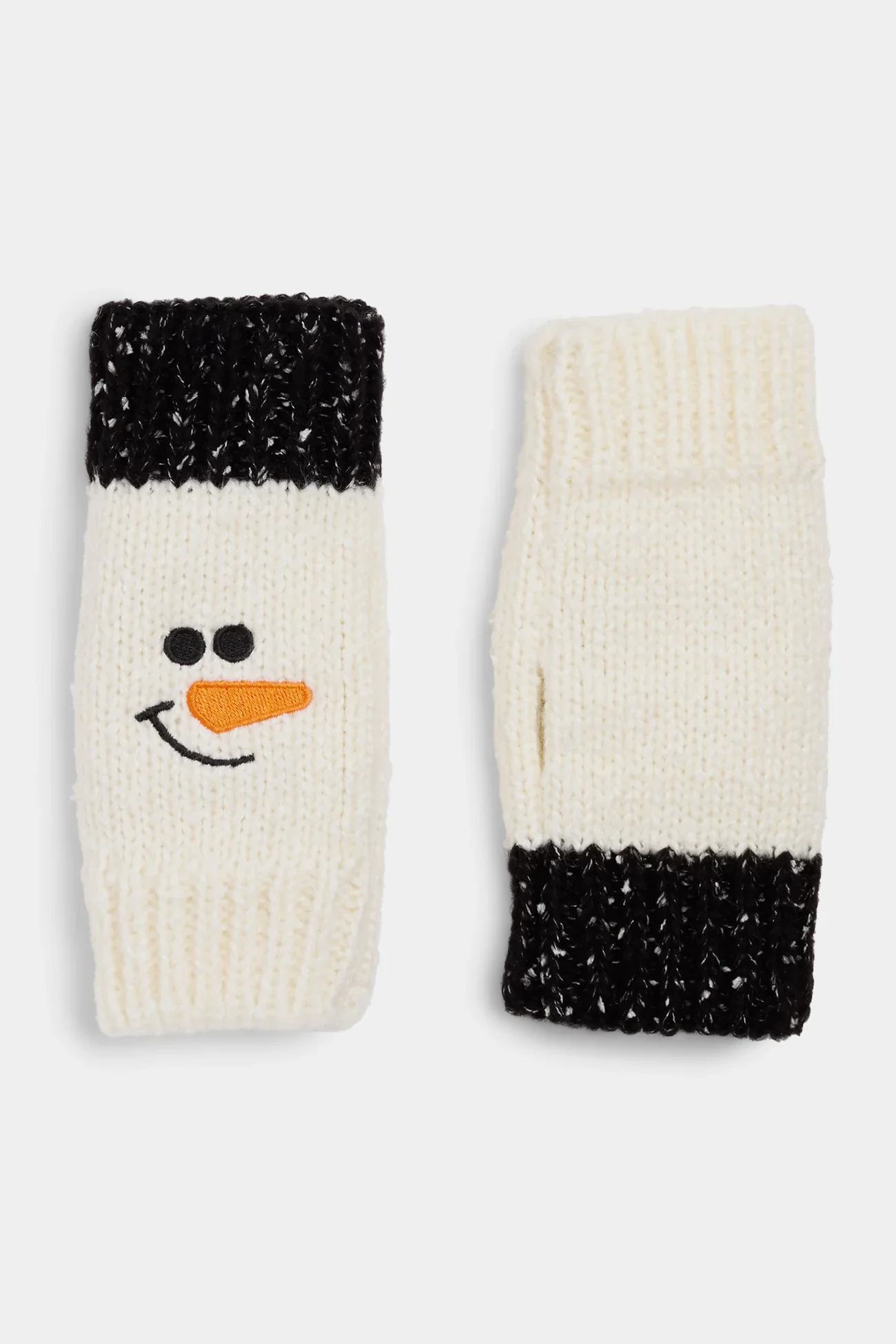 Marbled Snowman Knit Fingerless Gloves- white