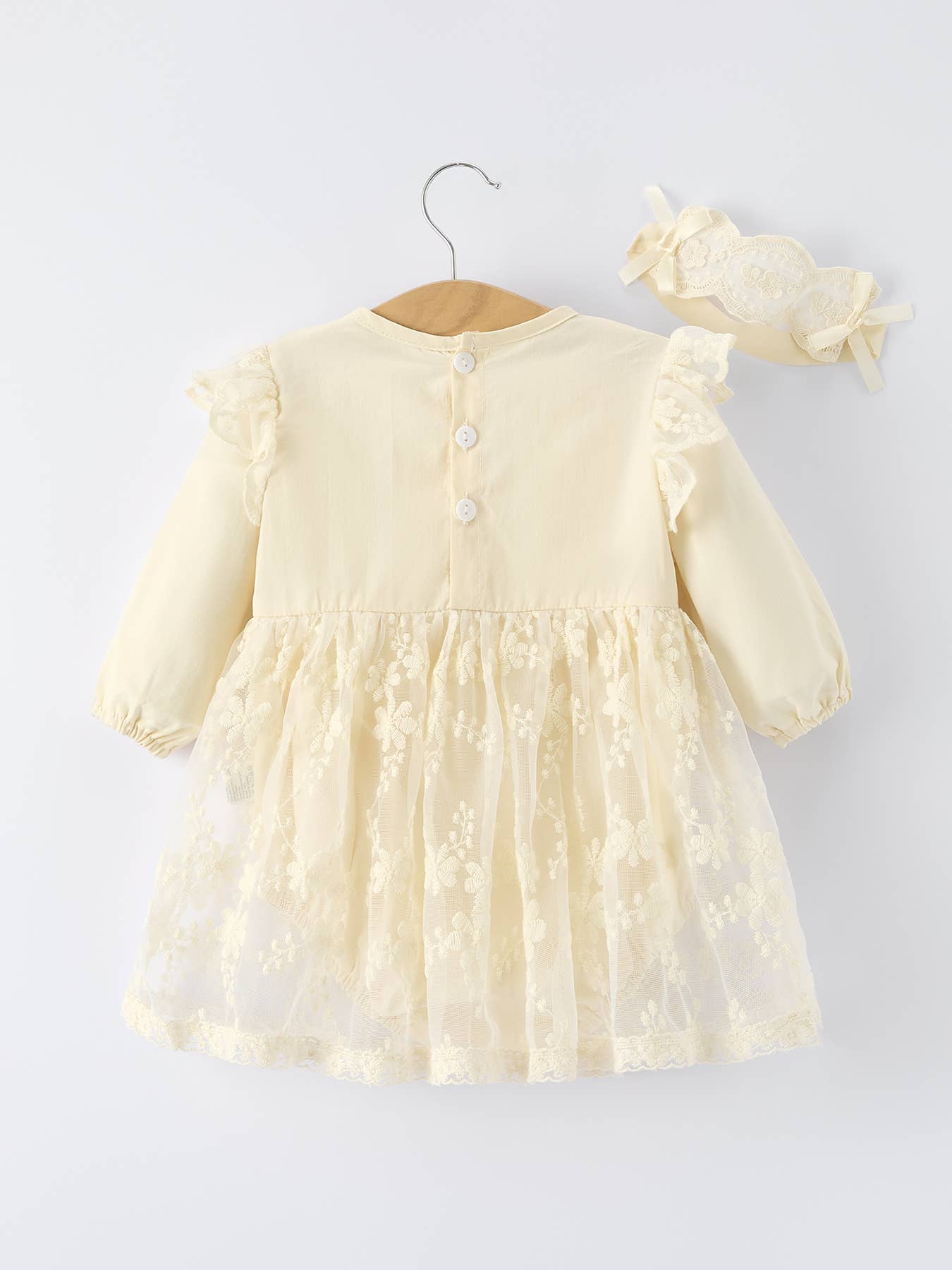 Lace Long-Sleeved Baby Girl Romper w/Matching Headband - Image 2
