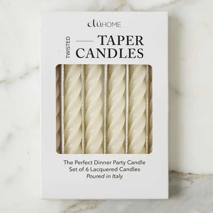 Lacquered Twisted Taper Candles, Cream, Set of 6