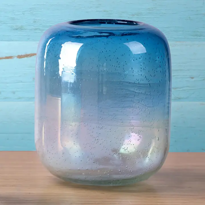 Large Blue and Silver Glass Vase