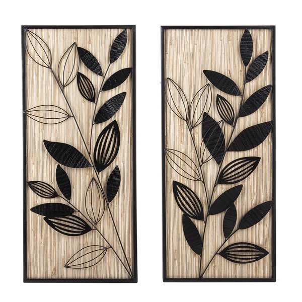 Layered Boho Plant Wall Decor with Natural Woven Background