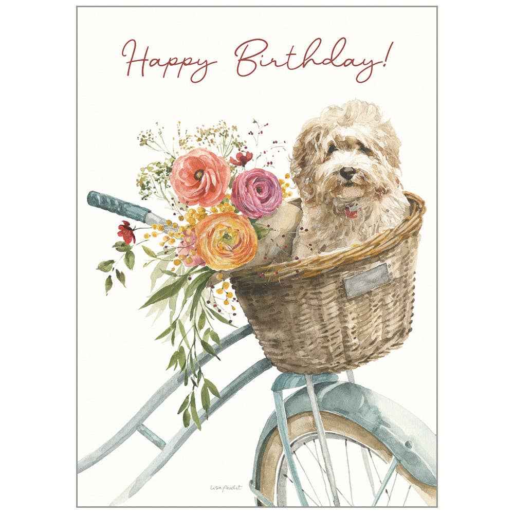 Puppy In Bike Basket - Faith Birthday Card