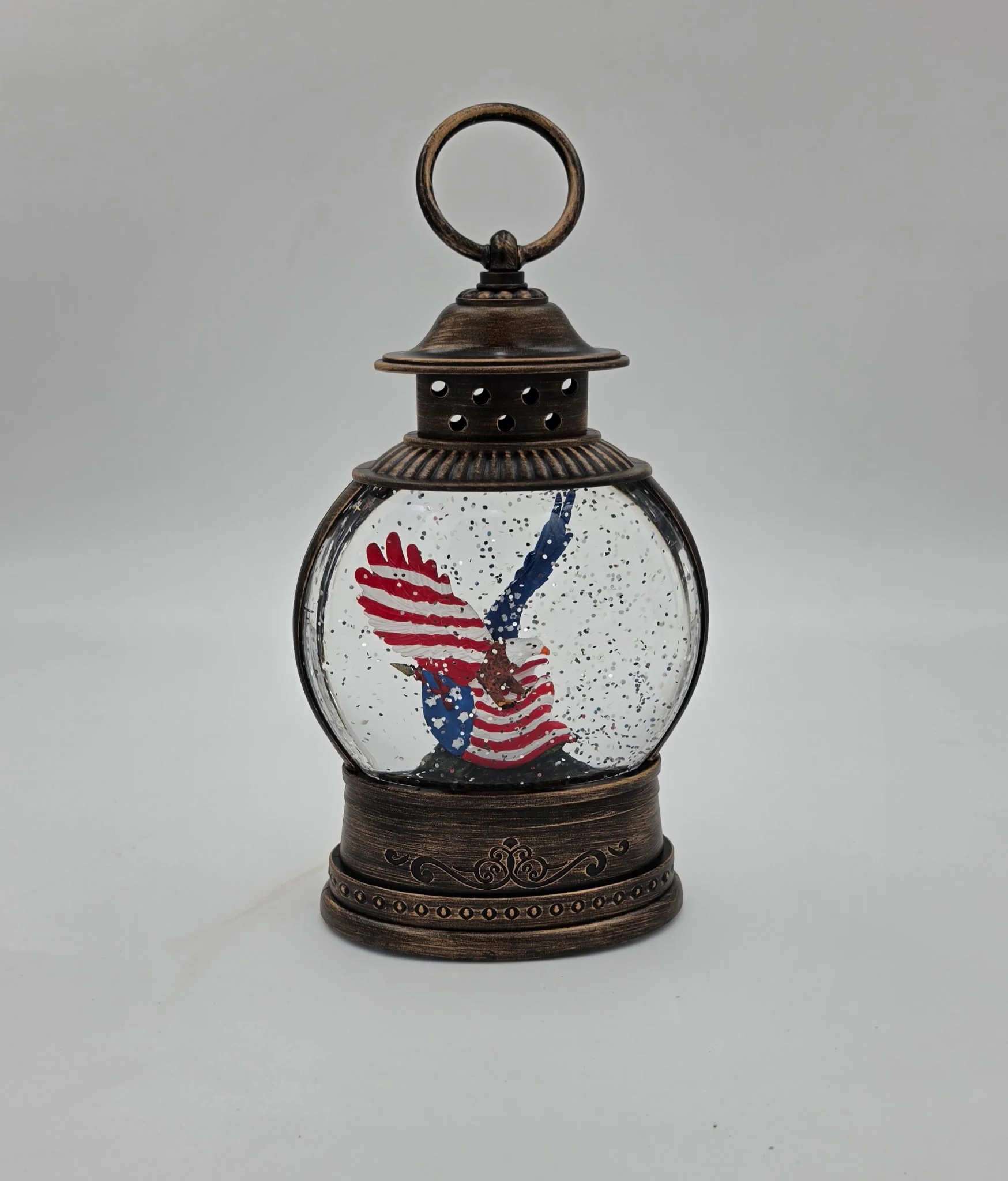 Lighted Americana spinning Water globe lantern