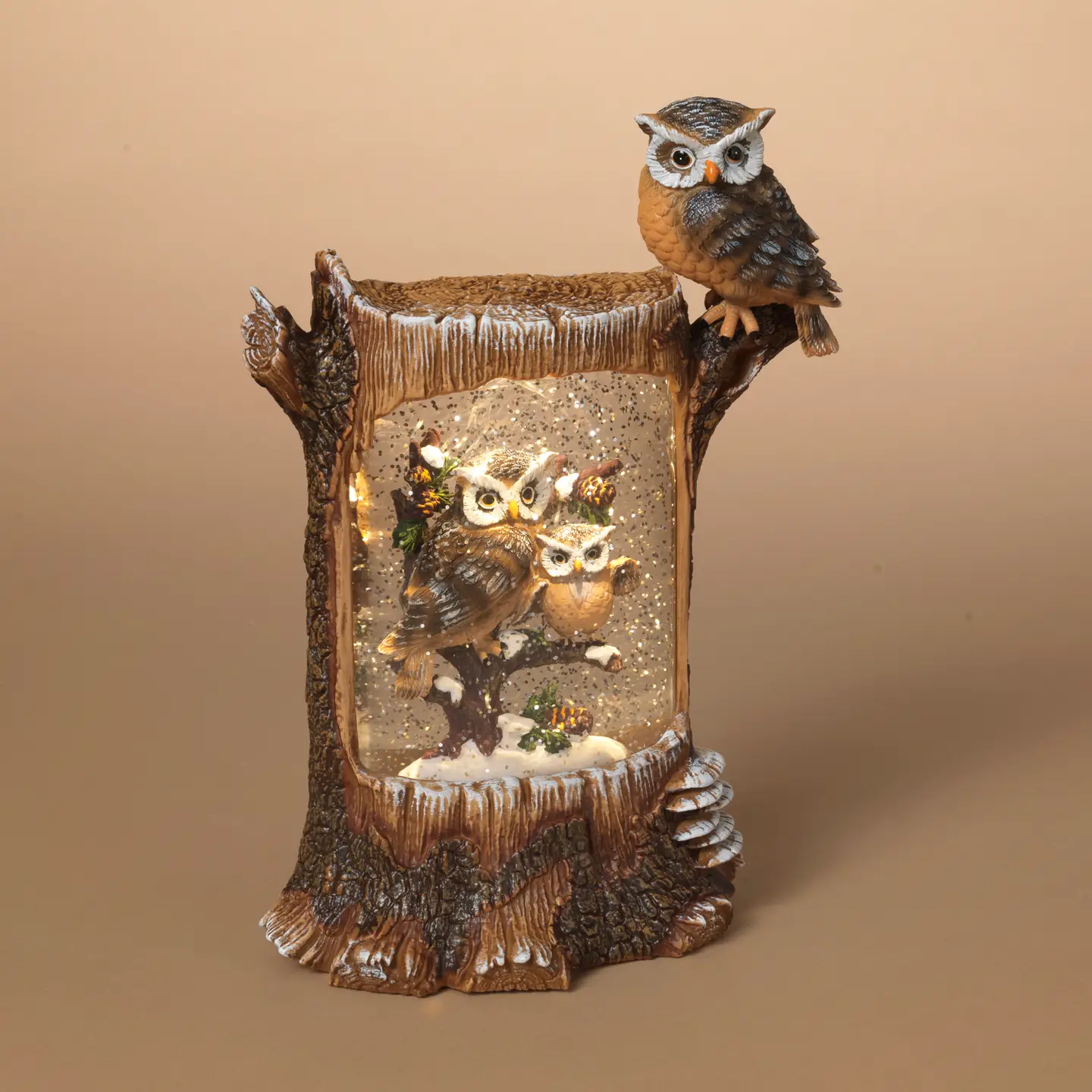 Lighted Holiday Owl Spinning Water Globe