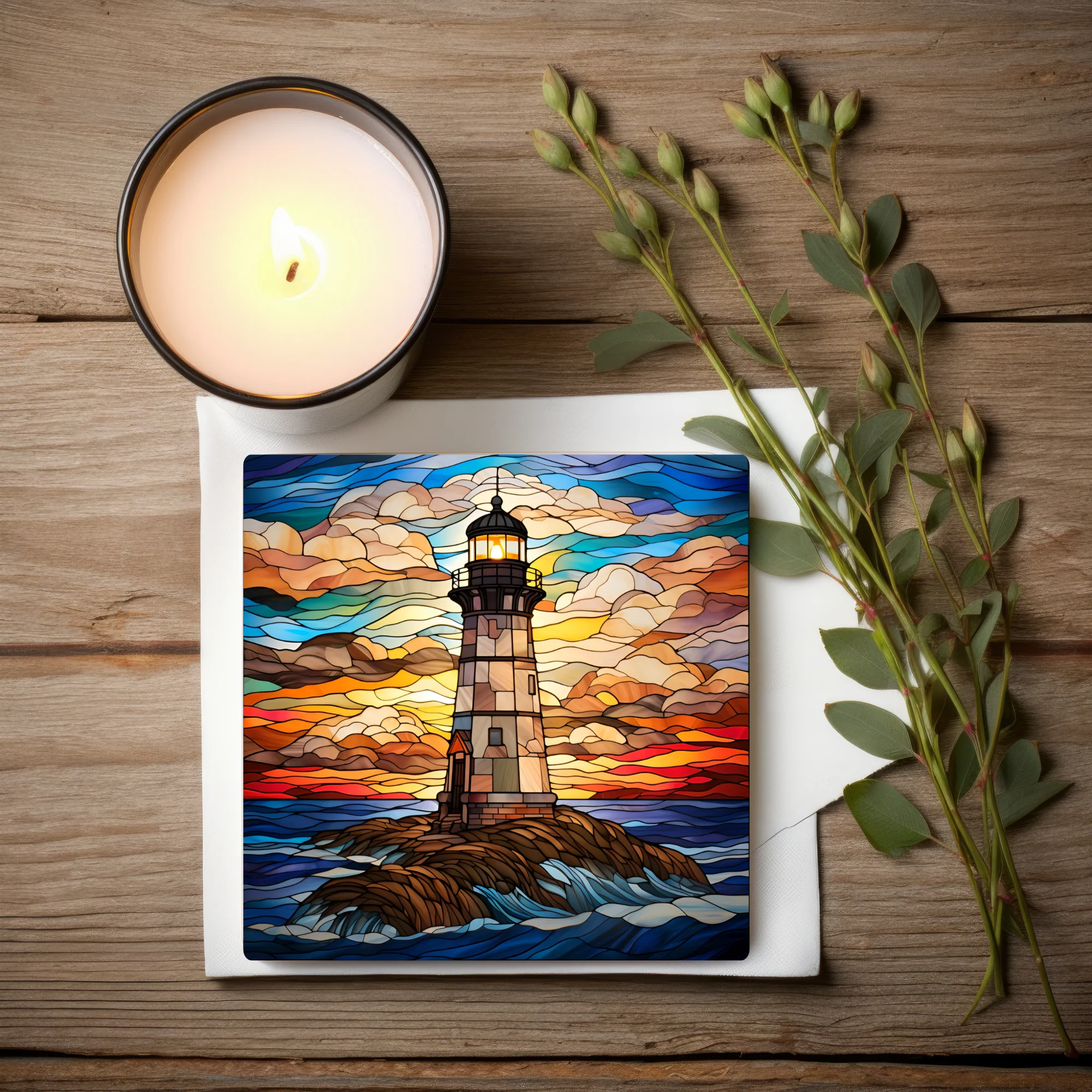 Lighthouse Coaster, Stained Glass Image, SET OF 4 - Image 6