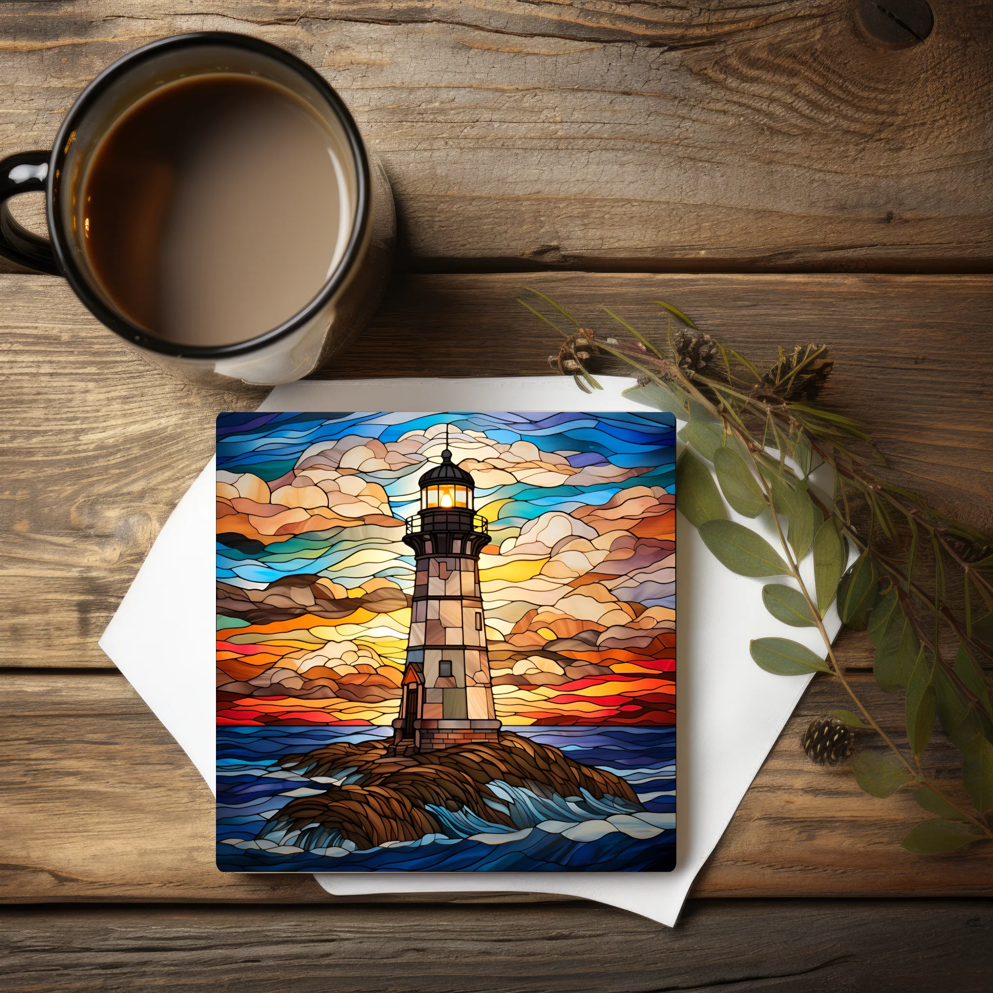 Lighthouse Coaster, Stained Glass Image, SET OF 4 - Image 8