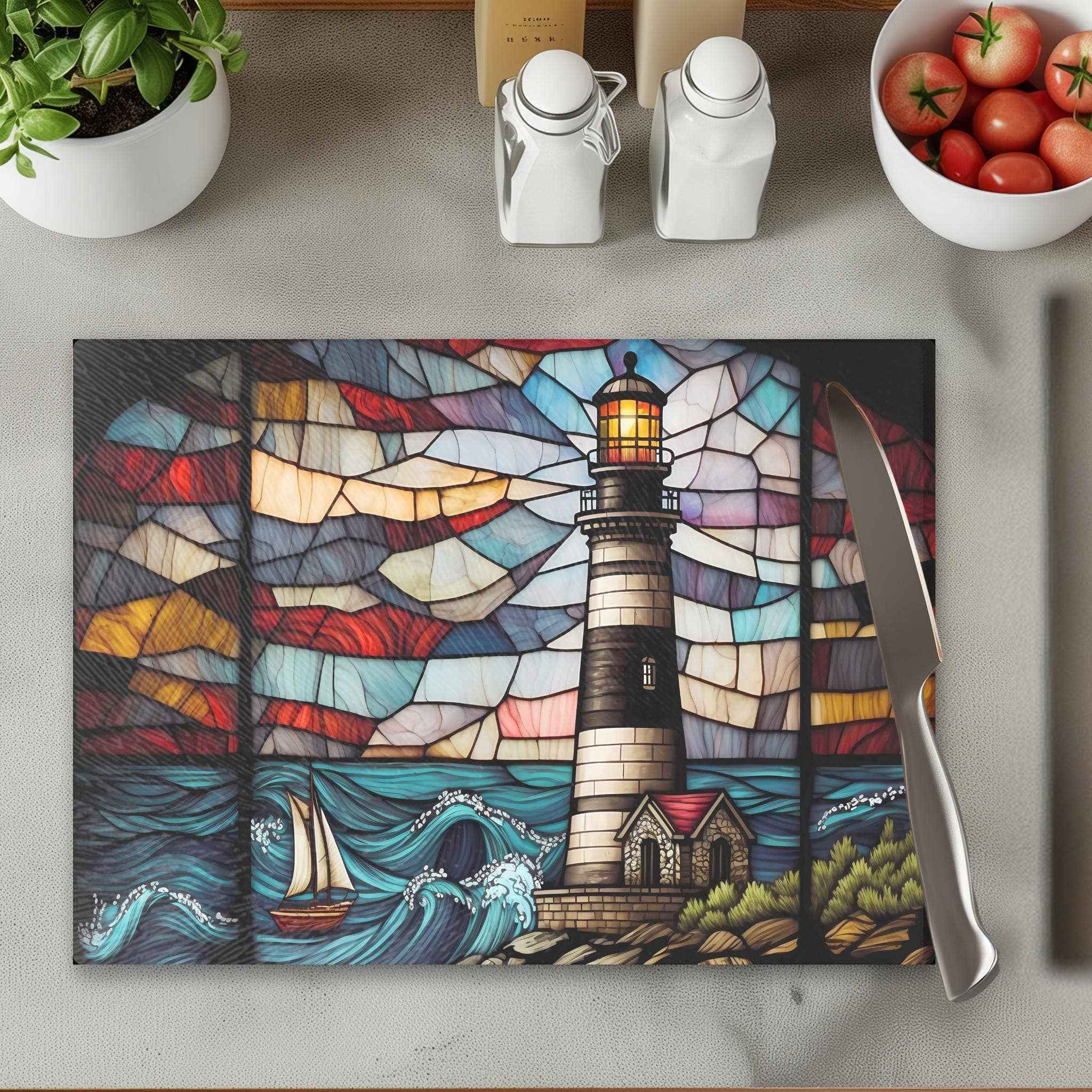 Lighthouse Tempered Glass Nautical Kitchen Cutting Board: 11x15 inch - Image 2