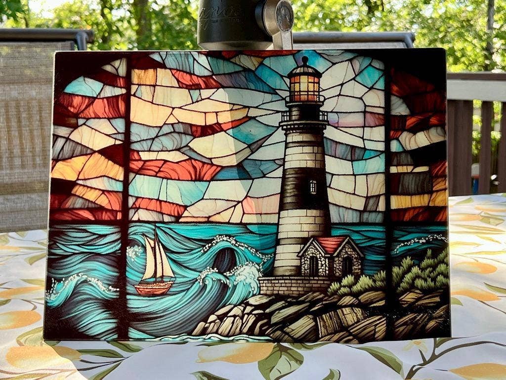 Lighthouse Tempered Glass Nautical Kitchen Cutting Board: 11x15 inch - Image 5