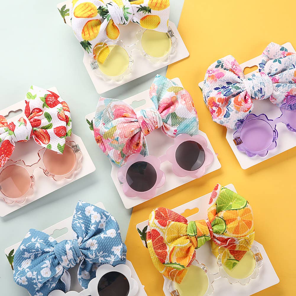 Baby Girl summer sea Sunglasses and floral Headband Set