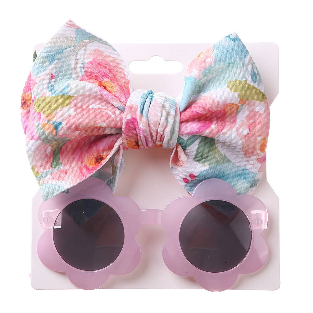 Baby Girl summer sea Sunglasses and floral Headband Set - Image 2