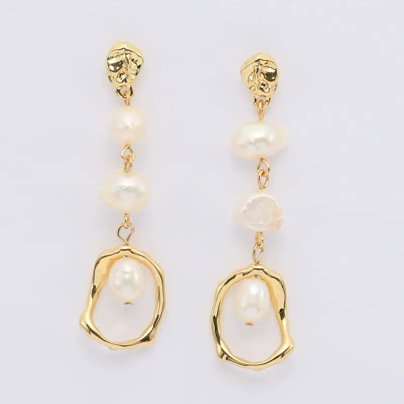 Geometric Freshwater Pearl Drop Earrings for women