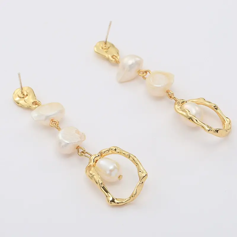 Geometric Freshwater Pearl Drop Earrings for women - Image 2